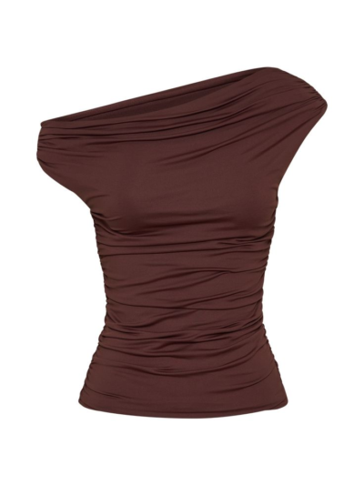 Alayna-Recycled-Nylon-Ruched-Top-Chocolate.webp