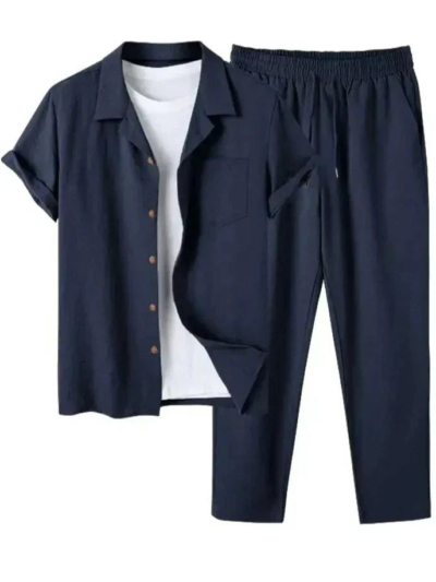 Kurzarmhemd und Elastischem Bund Hose für Herren - Weiß _ XS