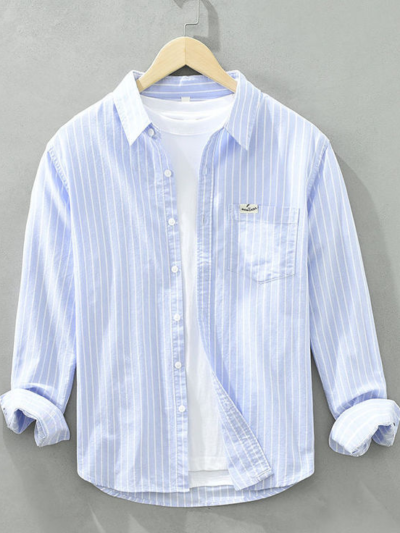 Marseille Striped Linen - Shirt - Green _ M