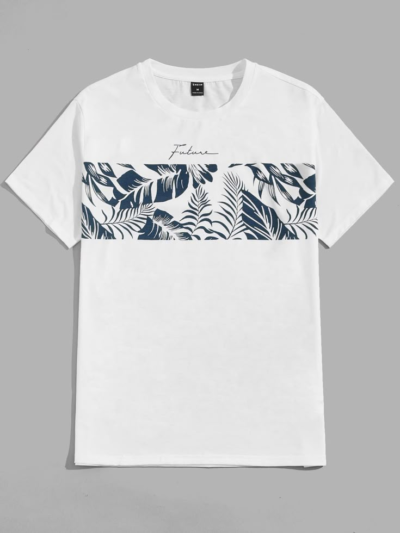 Men's Knit Casual Daily Beach_Surfing Vacation Leaf Print Fitted Round Neck Short Sleeve T-Shirt, Summer