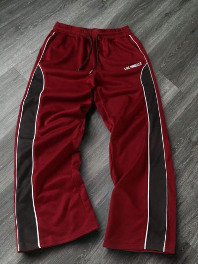 Men's Solid Color Patchwork Front Letter Print Casual Sweatpants Going Out Fashion Drawstring Baggy Color Block Sweatpants, For Husband, Boyfriend Gifts