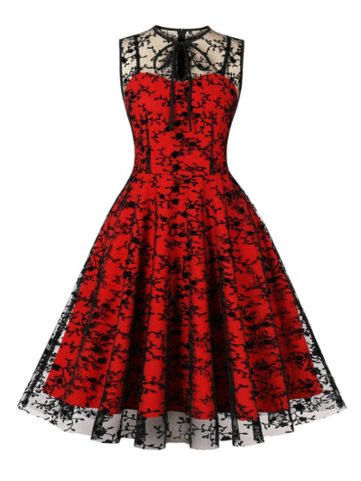 Red Lace Swing Vintage Dress