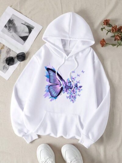 Women's Hoodie Fashion Casual Hoodie Preppy Color Butterfly Print Autumn And Winter Warm Sports